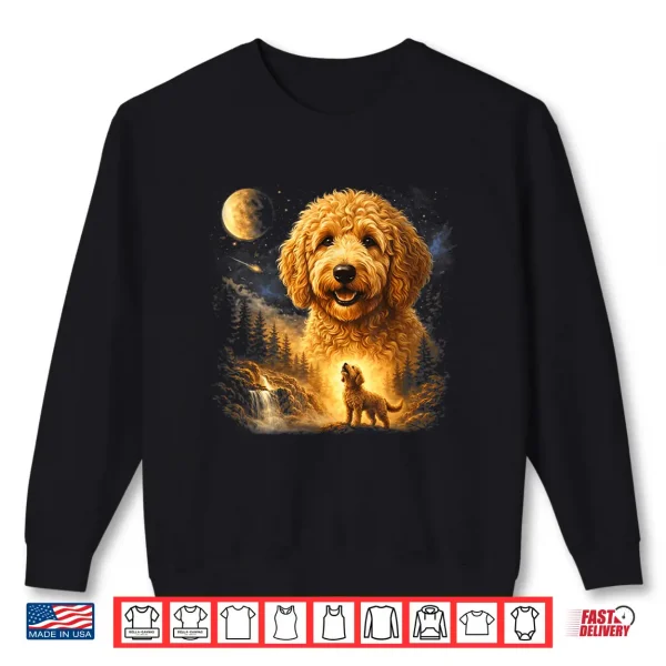Sweatshirt Goldendoodle Howling To The Moon Vintage Mystical Dog Art Shirt