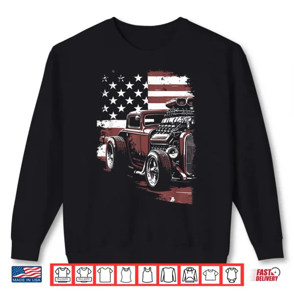 Sweatshirt Patriotic Muscle Car Hot Rod Usa Flag Shirt