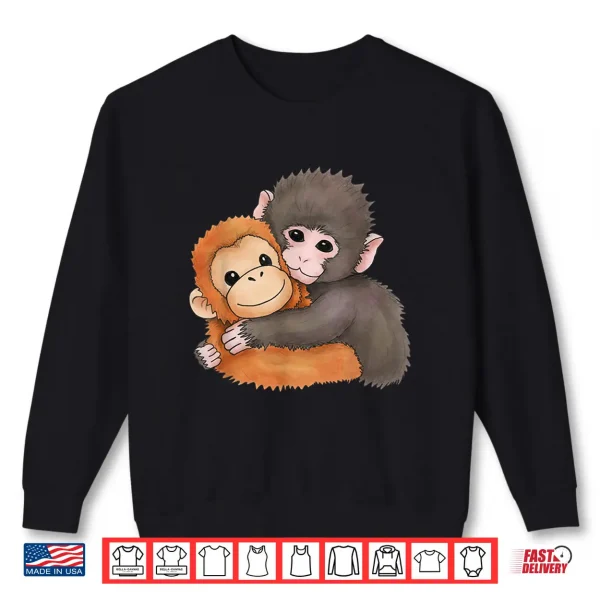 Sweatshirt Plush Hugging Baby Monkey Named Punch Character Shirt