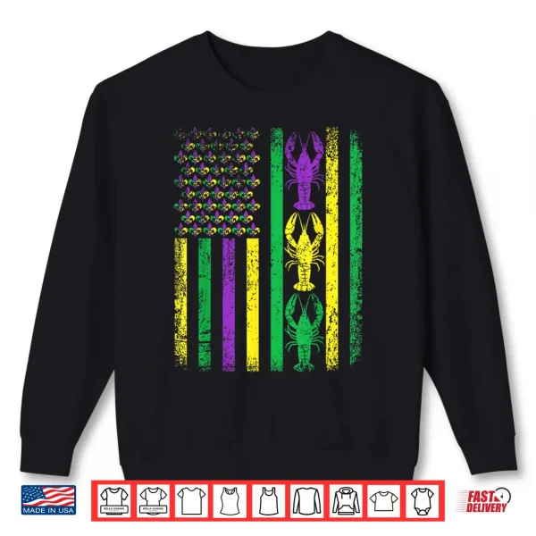 Sweatshirt Retro Mardi Gras Usa American Flag Crawfish Parade Men Women Shirt