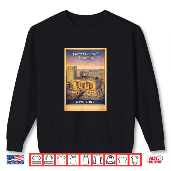 Sweatshirt Retro New York City Grand Central Terminal Aerial Travel Art Shirt