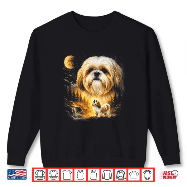 Sweatshirt Shih Tzu Howling To The Moon Vintage 90S Funny Dog Graphic Shirt