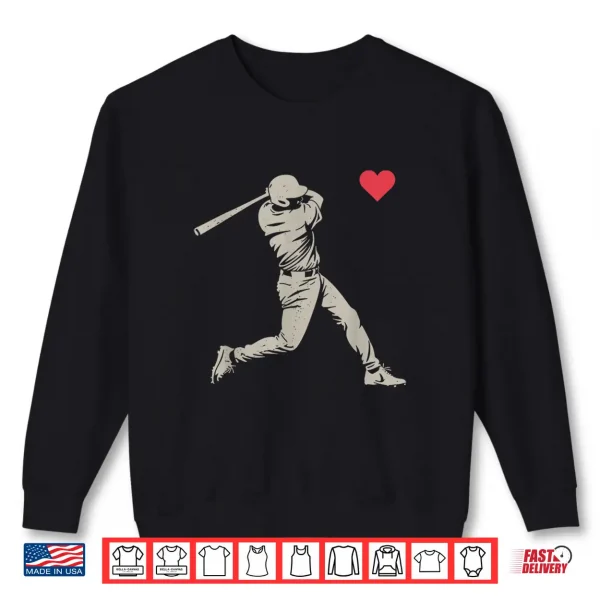 Sweatshirt Valentines Day Baseball Batter Silhouette Heart Men Boy Kids Shirt