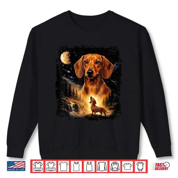 Sweatshirt Vintage 90S Dachshund Howling At The Moon Wiener Dog Mom Shirt