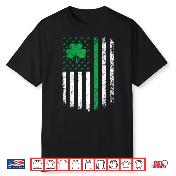 Us American Flag With Shamrocks For St Patricks Day Shirt