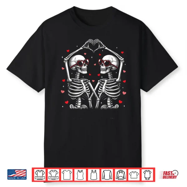 Valentines Day Skeleton Hand Heart Funny Matching Couples Shirt