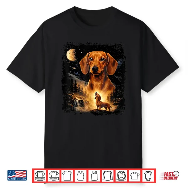 Vintage 90S Dachshund Howling At The Moon Wiener Dog Mom Shirt