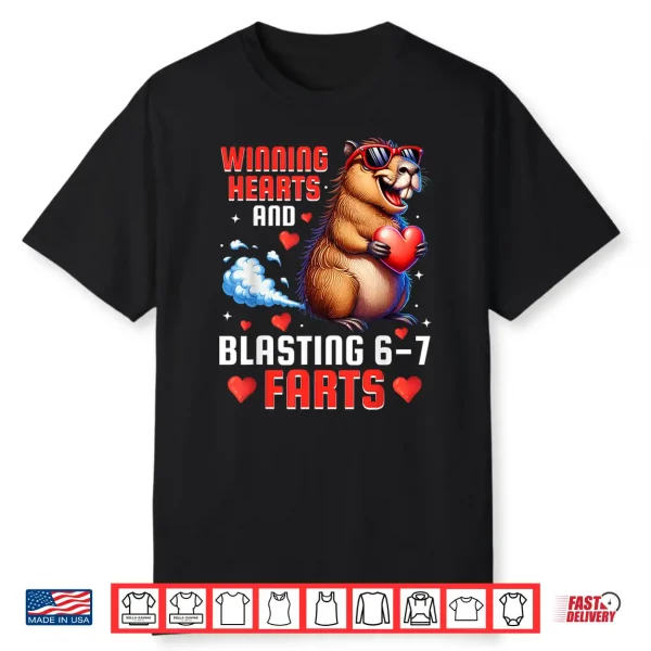 Winning Hearts 67 Meme Capybara Kids Boys Valentine’S Day Shirt