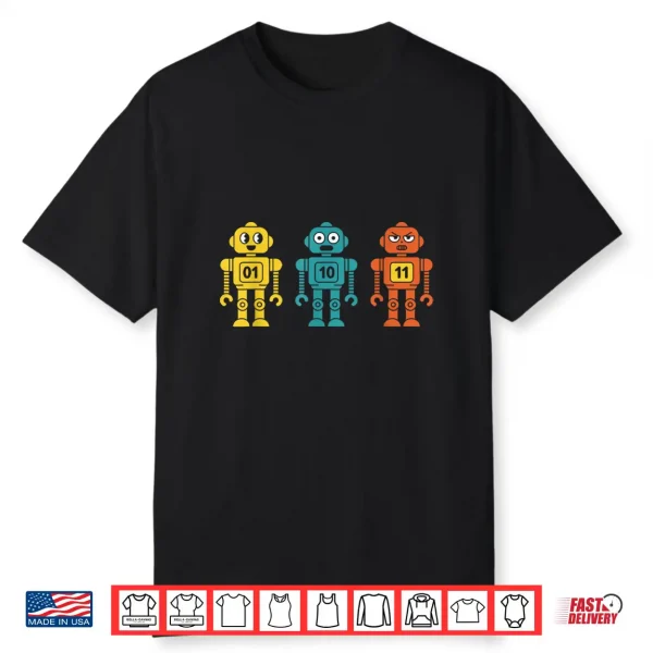 01 10 11 Robot Shirt Funny Binary Code Programmer Shirt
