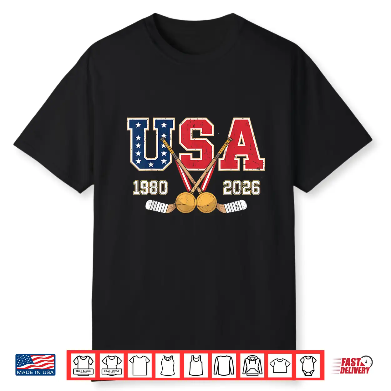 1980 And 2026 Hockey Vintage Usa Crossed Sticks Patriotic Shirt 1980 And 2026 Hockey Vintage Usa Crossed Sticks Patriotic Shirt