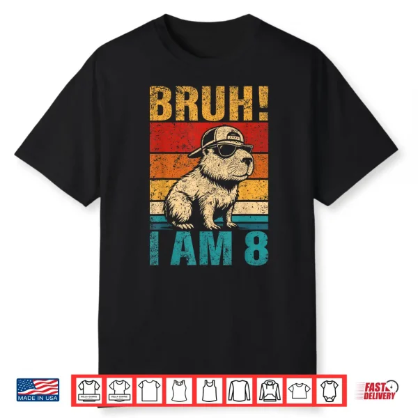 8 Year Old Birthday Boy Capybara Bruh It’S My 8Th Birthday Shirt