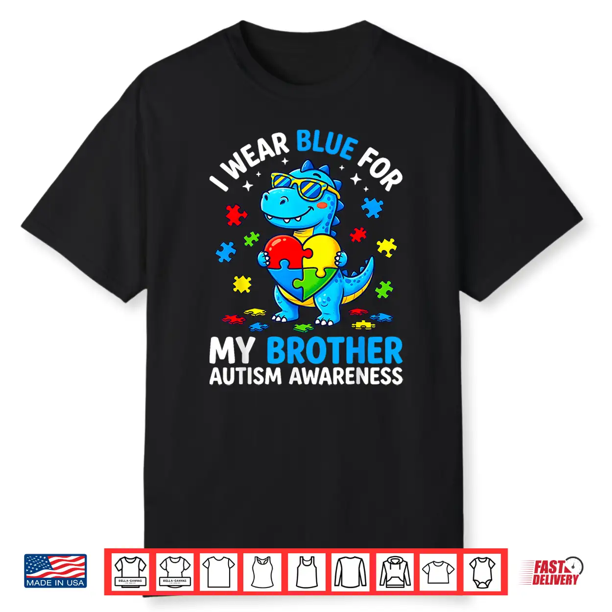 Autism Dinosaur I Wear Blue For My Brother Dino Puzzle Shirt Autism Dinosaur I Wear Blue For My Brother Dino Puzzle Shirt