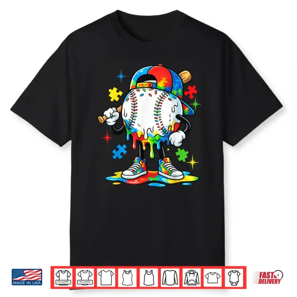 Baseball Drip Ice Cream Autism Awareness Modern Graphic Apparel Shirt