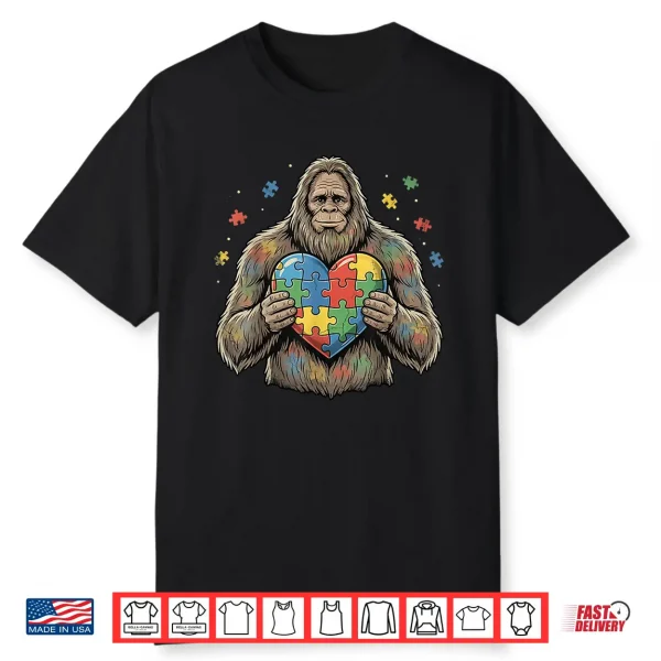 Bigfoot Puzzle Heart Autism Awareness Autistic Professional Shirt