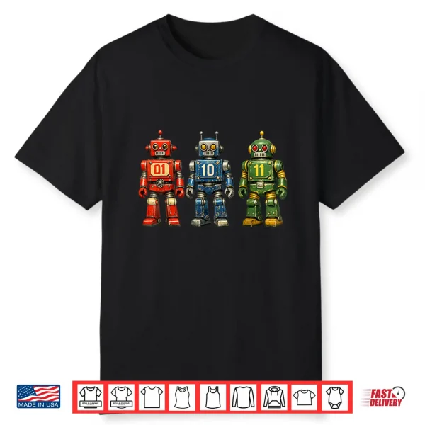 Binary Code Robot Retro 01 10 11 Programming Humor Vintage Shirt