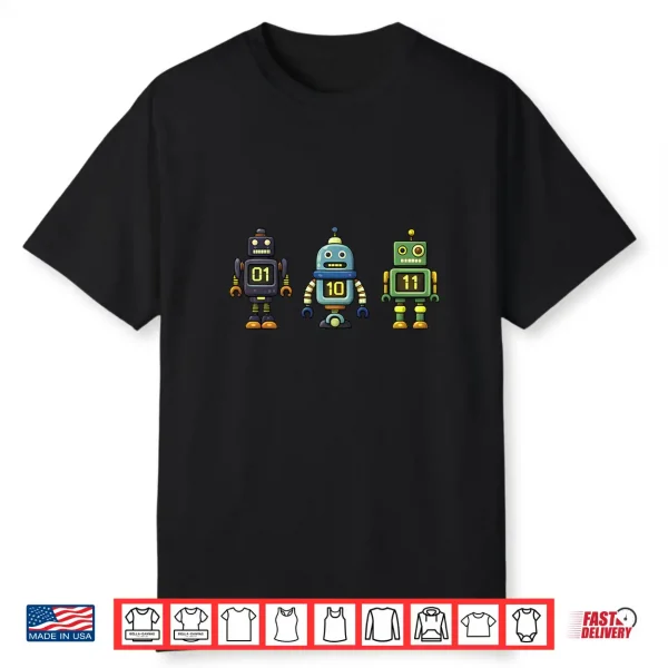 Binary Robot 01 10 11 Cute Coding Robot Kids Stem Programmer Shirt