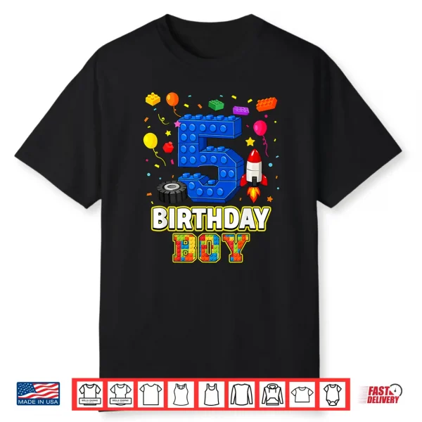 Birthday Boy Five Building Bricks Five Year Old Party Shirt