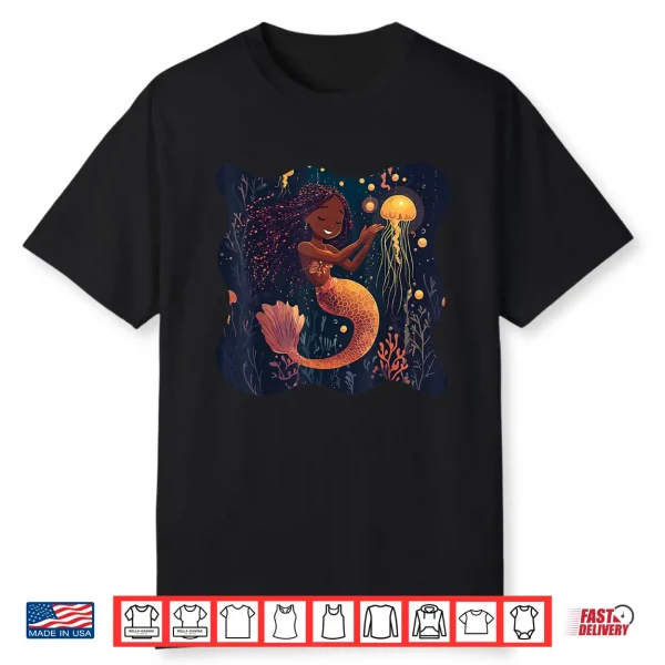 Black Mermaid Braids Girls Kids Toddler Women Birthday Gift Shirt