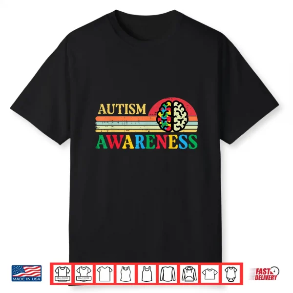 Brain Puzzle Retro Autism Awareness Asd Modern Graphic Shirt