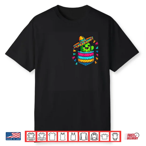 Cactus Pinata Pocket Cinco De Mayo Mexican Party Cute Boys Shirt