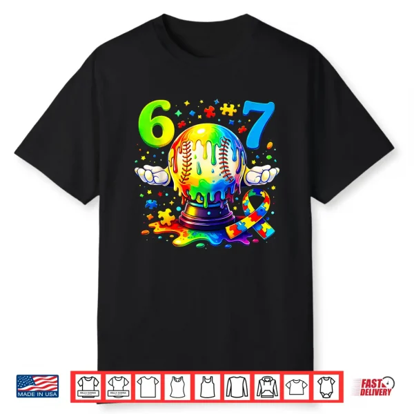 Colorful Puzzle Piece Drip Autism Awareness Baseball Sixty Seven Shirt