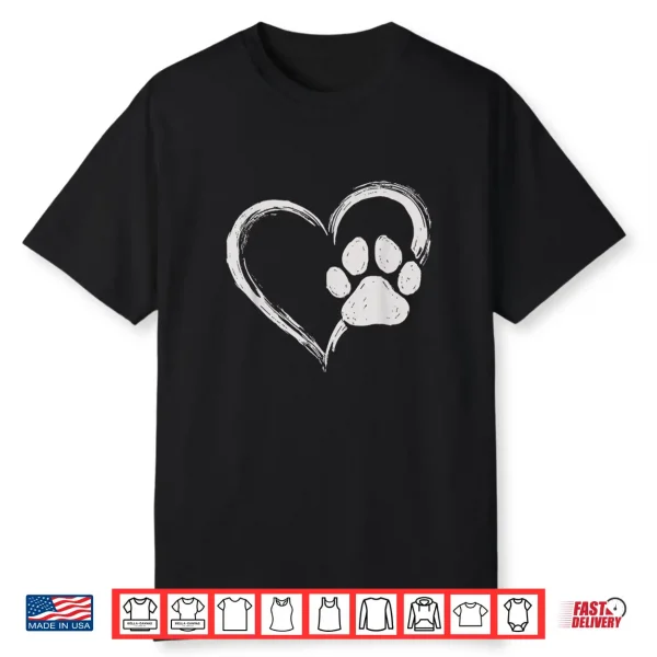 Cute Heart Paw Print Dog Mom Dog Dad Cute Dog Lover Shirt