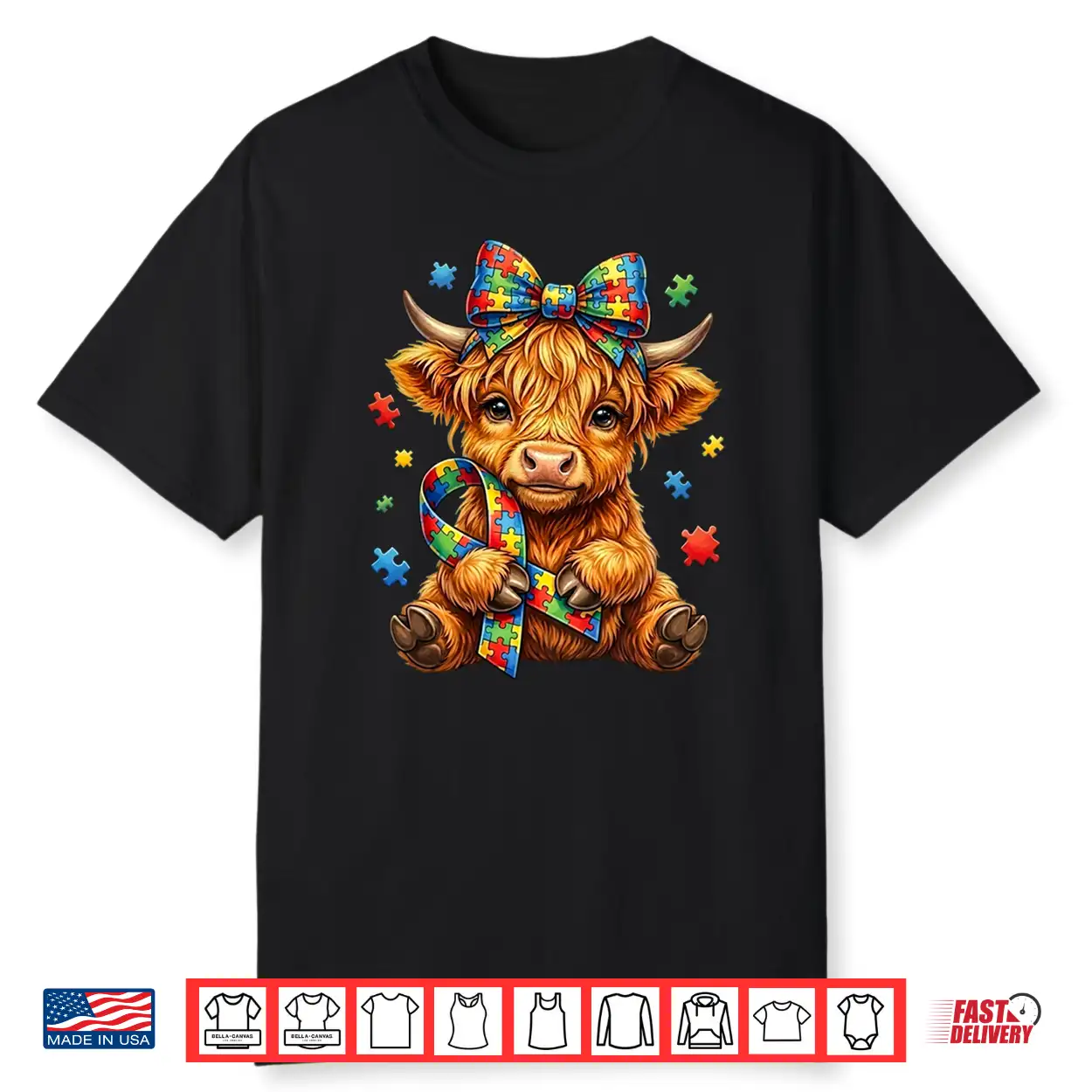 Cute Highland Cow Autism Awareness Puzzle Ribbon Graphic Shirt Cute Highland Cow Autism Awareness Puzzle Ribbon Graphic Shirt