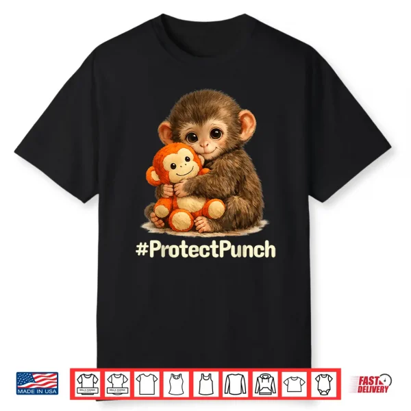 Cute Little Monkey Hugging Bear Plush Protect Punch Macaque Shirt