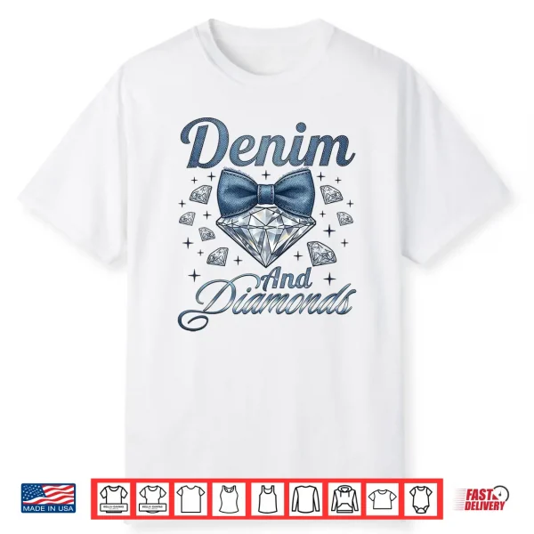 Denim And Diamonds Bow Ladies Girls Women Shirt