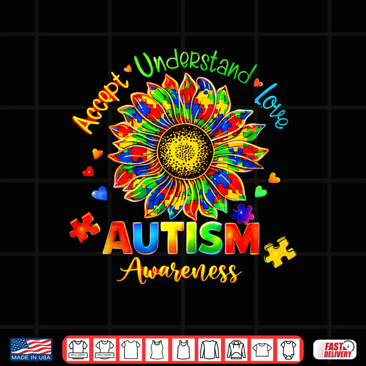 Accept Understand Love Autism Awareness Sunflower Puzzle Graphic Shirt Accept Understand Love Autism Awareness Sunflower Puzzle Graphic Shirt