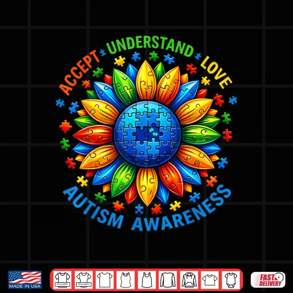 Design Accept Understand Sunflower Autism Awareness Modern Graphic Apparel Shirt
