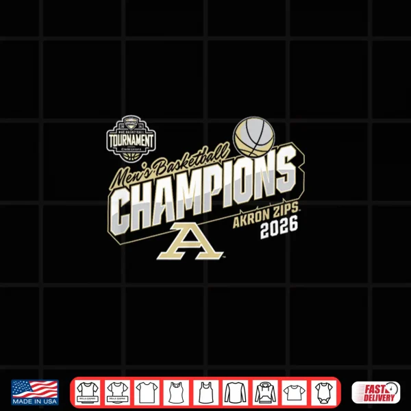 Design Akron Zips Mens Basketball MAC Champs 2026 Navy Shirt