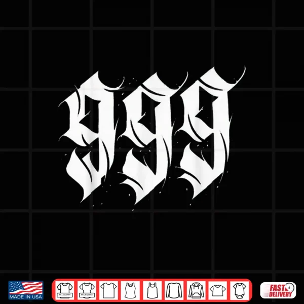 Design Angel Number Nine Nine Nine Gothic Calligraphy Shirt