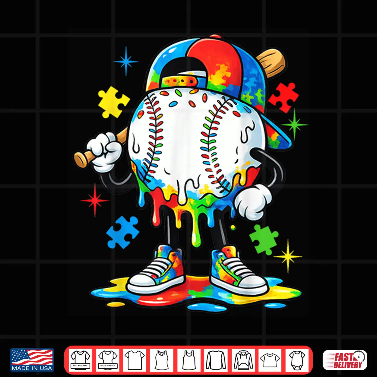 Baseball Drip Ice Cream Autism Awareness Modern Graphic Apparel Shirt Baseball Drip Ice Cream Autism Awareness Modern Graphic Apparel Shirt