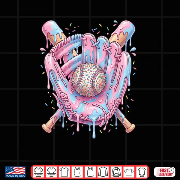 Baseball Drip Ice Cream Candy Teens Youth Boy Girl Shirt 4 Design Baseball Drip Ice Cream Candy Teens Youth Boy Girl Shirt