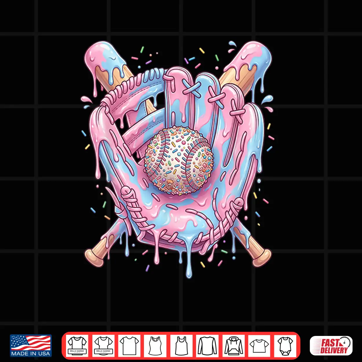 Baseball Drip Ice Cream Candy Teens Youth Boy Girl Shirt Baseball Drip Ice Cream Candy Teens Youth Boy Girl Shirt