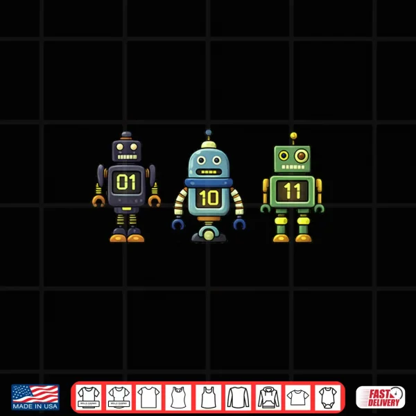 Binary Robot 01 10 11 Cute Coding Robot Kids Stem Programmer Shirt 4 Design Binary Robot 01 10 11 Cute Coding Robot Kids STEM Programmer Shirt