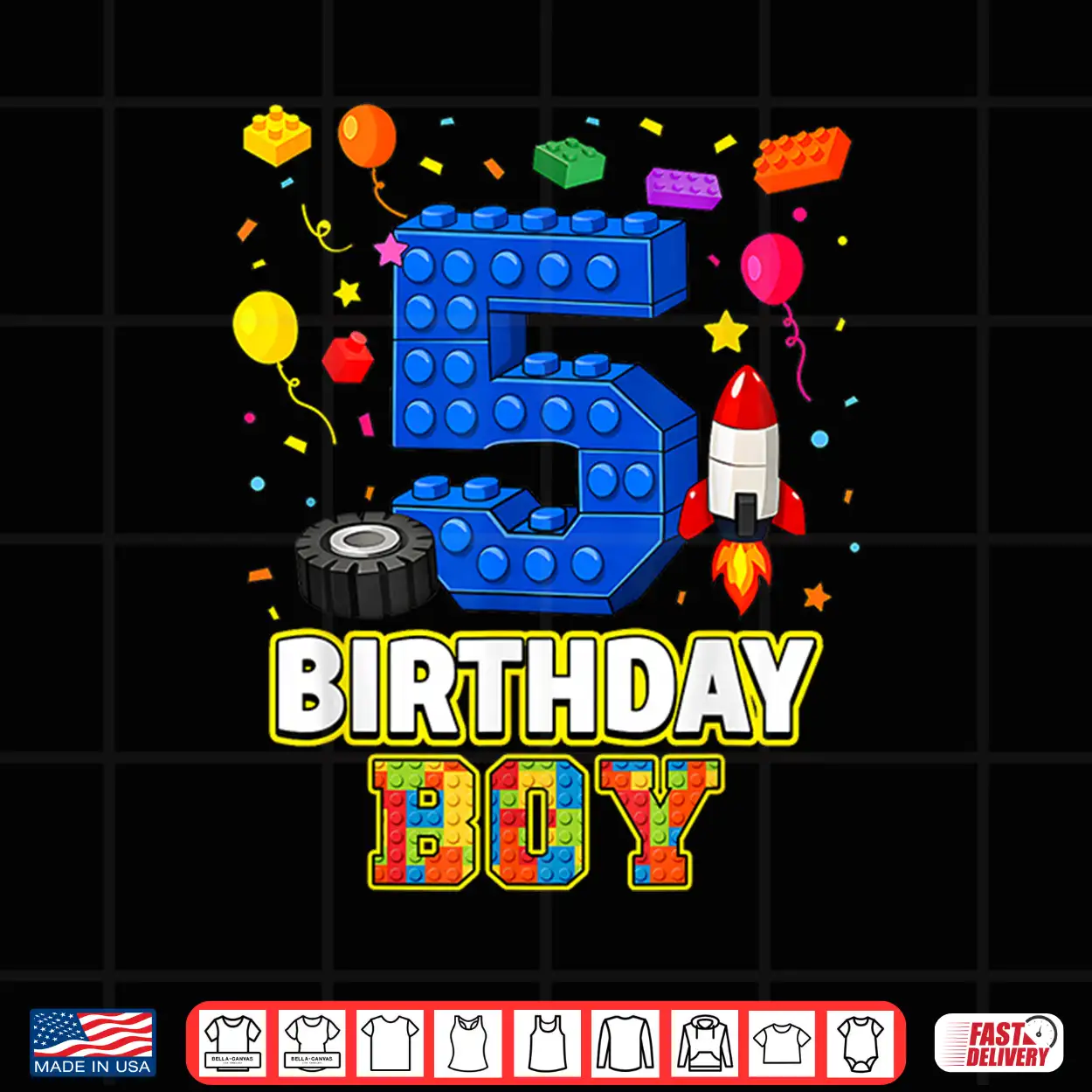 Birthday Boy Five Building Bricks Five Year Old Party Shirt Birthday Boy Five Building Bricks Five Year Old Party Shirt