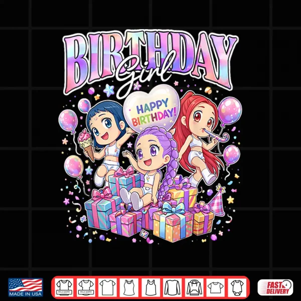 Birthday Girl Cute Chibi Kpop Funny Kids Bday Shirt 4 Design Birthday Girl Cute Chibi Kpop Funny Kids Bday Shirt