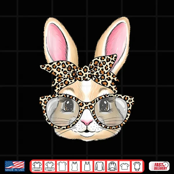 Bunny Face Glasses Bandana Leopard Rabbit Happy Easter Shirt 4 Design Bunny Face Glasses Bandana Leopard Rabbit Happy Easter Shirt