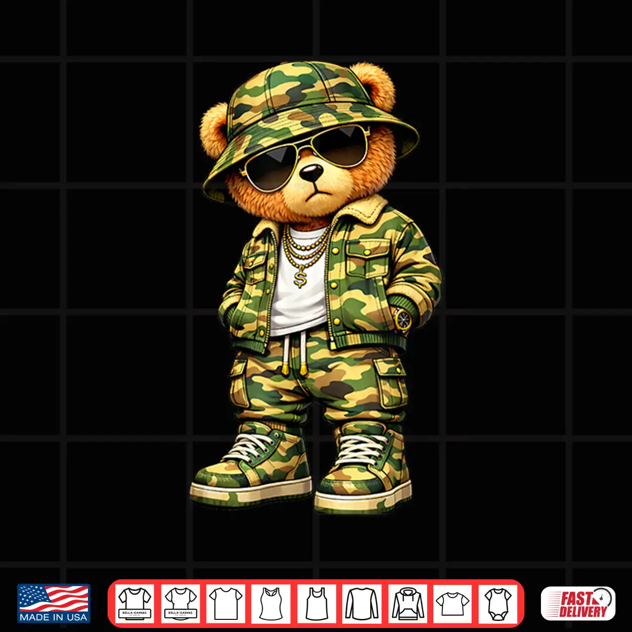 Camo Hip Hop Teddy Bear Camouflage Gangsta Cool Streetwear Shirt Camo Hip Hop Teddy Bear Camouflage Gangsta Cool Streetwear Shirt