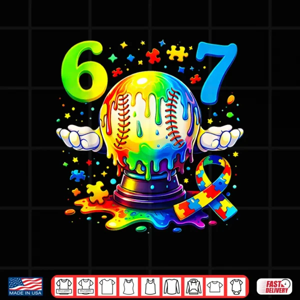 Design Colorful Puzzle Piece Drip Autism Awareness Baseball Sixty Seven Shirt