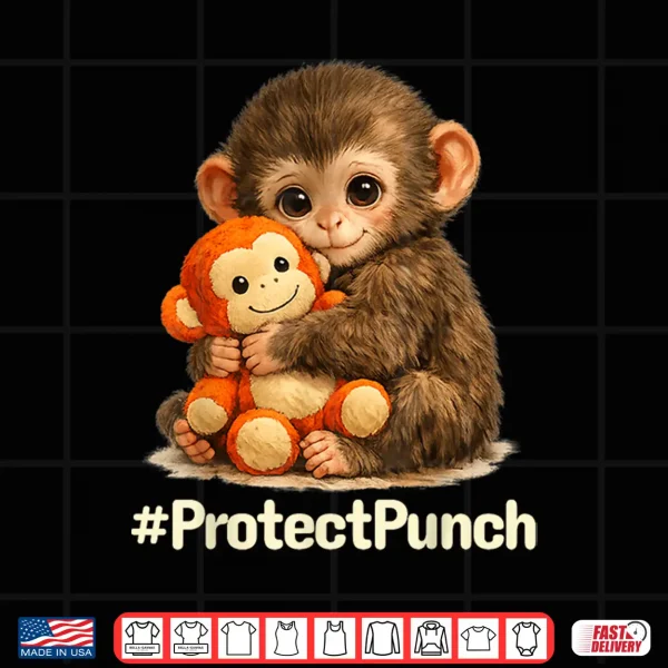 Design Cute Little Monkey Hugging Bear Plush Protect Punch Macaque Shirt