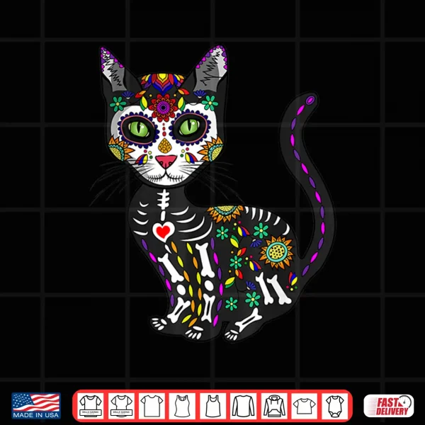 Cute Sugar Skull Mexican Cat Halloween Day Of The Dead Shirt 4 Design Cute Sugar Skull Mexican Cat Halloween Day Of The Dead Shirt