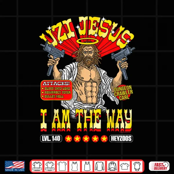 Design DCC Uzi Jesus I Am The Way Character Stats RPG Books Shirt