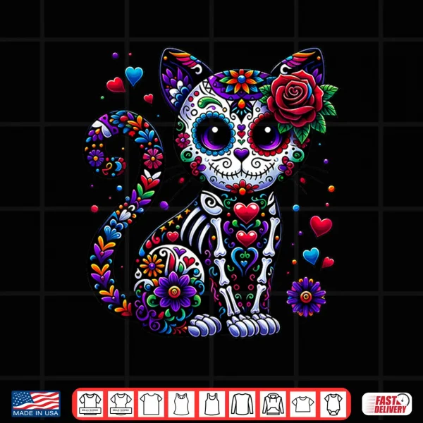 Design Dia De Los Muertos Cinco De Mayo Cat Sugar Skull Men Women Shirt