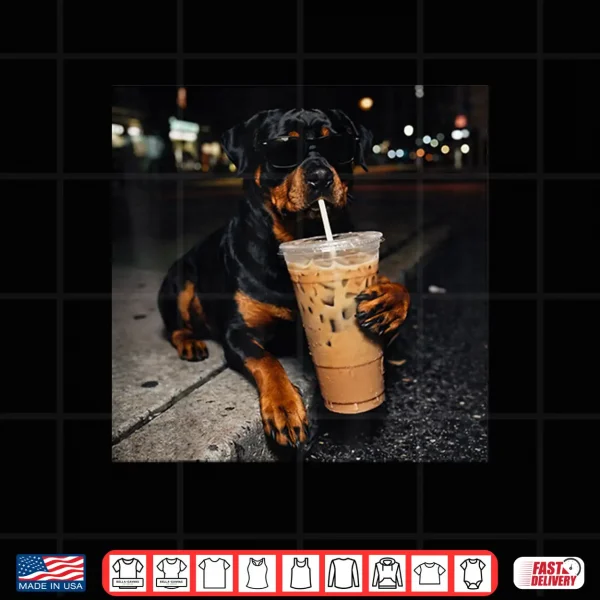 Dog Rottweiler Drinking Iced Coffee Funny Animal Meme Shirt 4 Design Dog Rottweiler Drinking Iced Coffee Funny Animal Meme Shirt