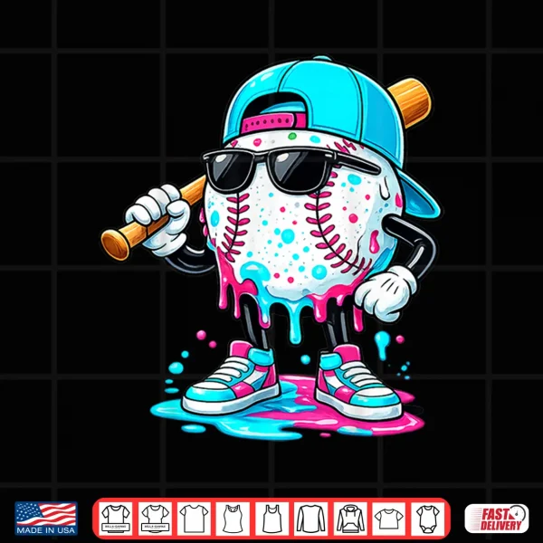 Design Drip Baseball Lifestyle Mascot Shirt Funny Boys Kids Tee Shirt