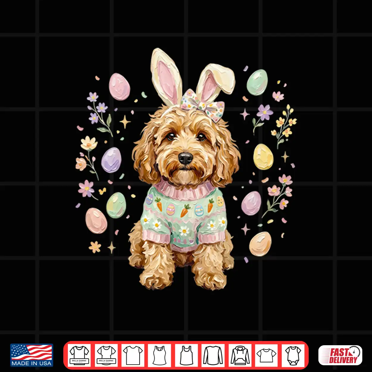 Easter Golden Doodle Dog Bunny Ears Pastel Spring Dog Mama Shirt Easter Golden Doodle Dog Bunny Ears Pastel Spring Dog Mama Shirt