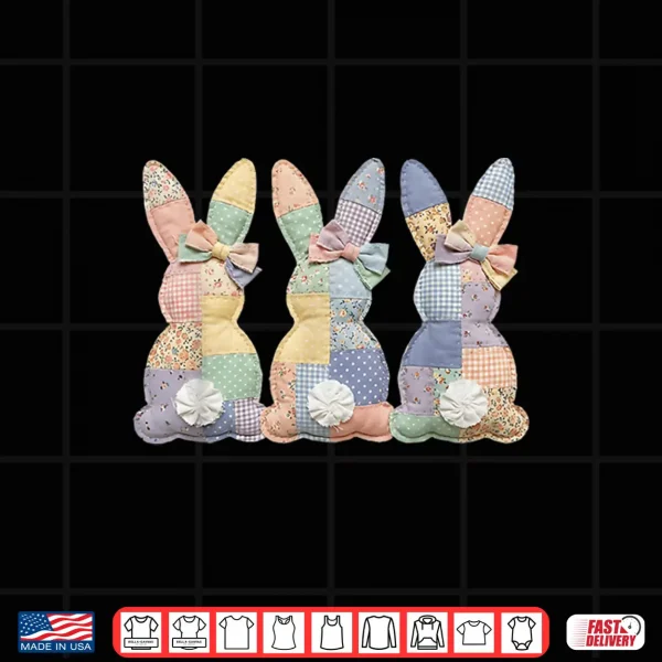 Easter Patchwork Bunny Cute Bunny Rabbit Coquette Lace Bow Shirt 4 Design Easter Patchwork Bunny Cute Bunny Rabbit Coquette Lace Bow Shirt